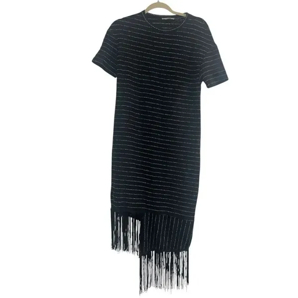 ✨ZARA Trafaluc Knit Fringe Striped Midi Tee Sz Small Dress✨ - Image 5