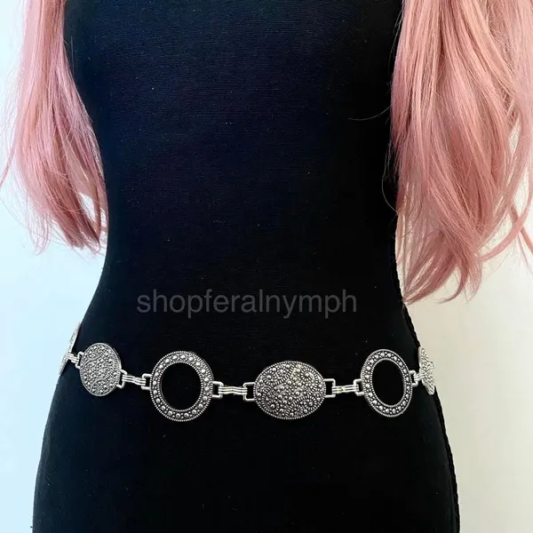 Silver Y2K Textured Oval Open Ring Chain Belt, Fits 27 to 44 Inches, X7GA1364 - Image 5