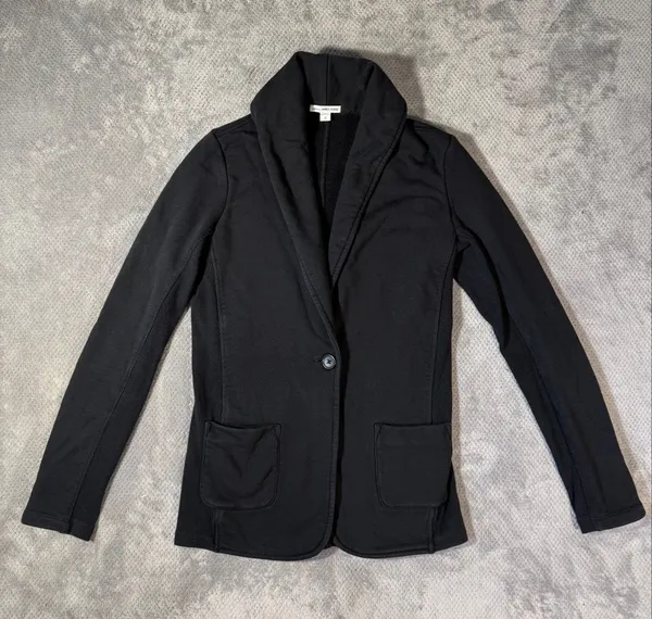 James Perse Standard Sz 3 US L Black Shawl Collar Knit Blazer 1 Button Cotton - Image 2