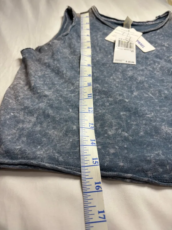 U.S. Apparel Grunge Smokey Blue Acid Wash Distress Cropped Muscle Tank Top XS - Image 4