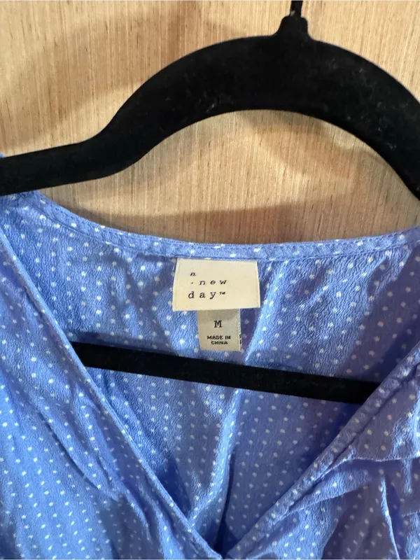 a new day Light Blue Polka Dot Button-Front Dress Size Medium - Image 2
