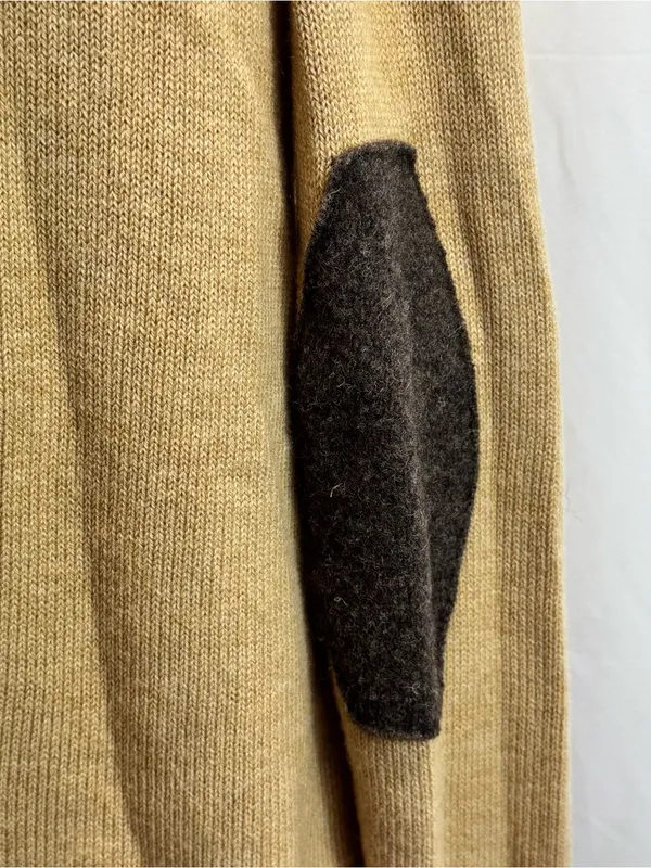 GAP V-Neck Button Cardigan Camel Tan Elbow Patches Wool Blend Grandpa Academia - Image 11
