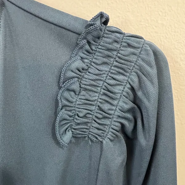 Lark & Ro Wrap Dress Womens Size M Teal Blue Great Smocked Shoulder Long Sleeve - Image 3