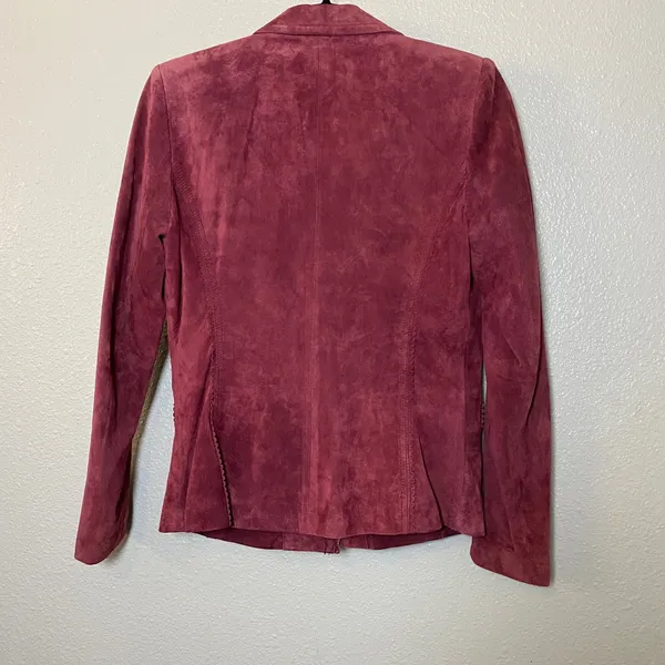 Burgundy Suede Blazer Jacket Small 100% Genuine Leather Autumn Fall Retro - Image 2