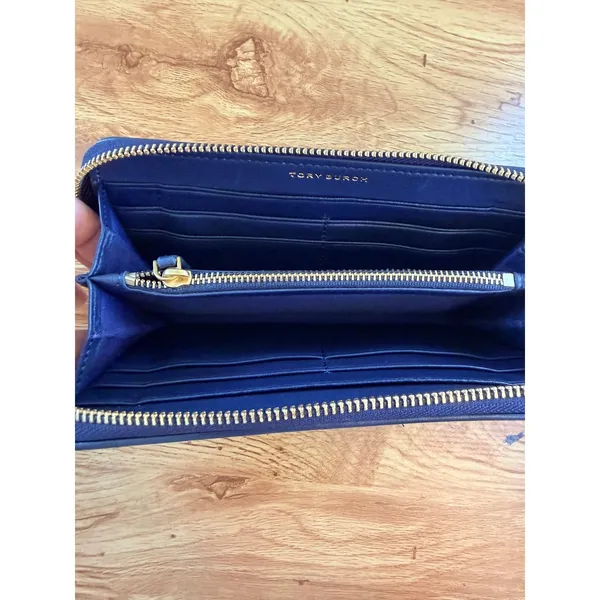 Tory Burch Fleming Zip Continental Wallet Navy Blue Quilted Leather OS Soft Luxe - Image 9