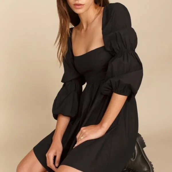 Reformation Michaela Puff Sleeve Mini Dress Black - Image 2