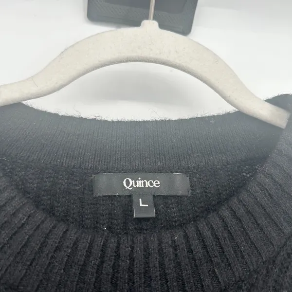 Quince Womens Black Baby Alpaca Wool Blend Minimalist‎ Ribbed Crewneck Sweater L - Image 4