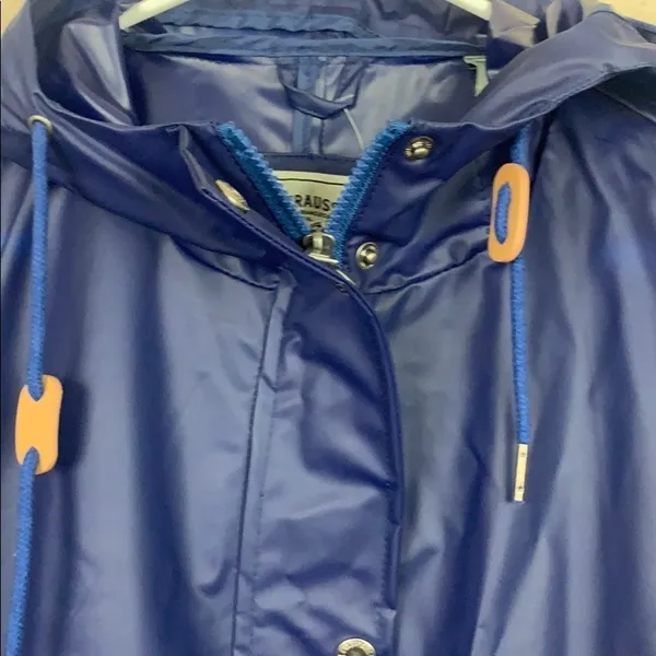 Levi's Blue Rain Jacket Trench Coat Hooded XS Long Line Snap Buttons Waterproof - Image 3