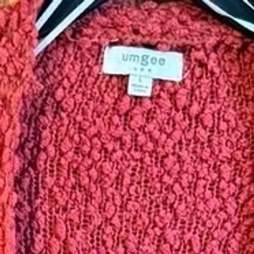Umgee Large Rust Red Popcorn Knit Dolman Cardigan Sweater Warm Pockets - Image 3