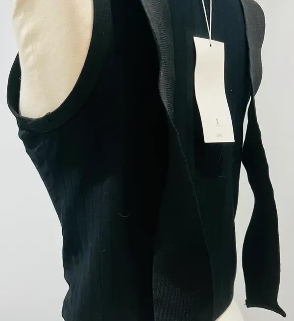 Zara Black Ribbed Square Neck Tank Top with Silver O-Ring Straps - Image 2