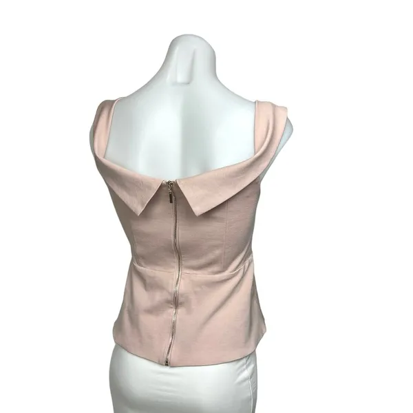Forever New Pink Shakira Cross Over Off-shoulder Peplum Ponte Zip Top Blouse S - Image 7