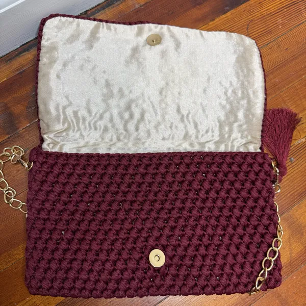 Crochet Chain-Shoulder Clutch - Burgundy - Image 2