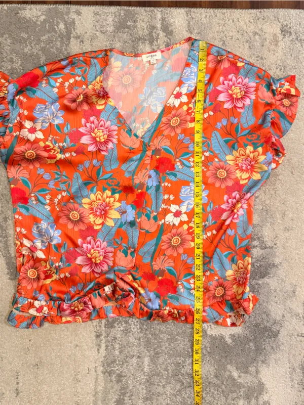 Umgee Loose Fit Floral Ruffle Button-Front Blouse - Image 7
