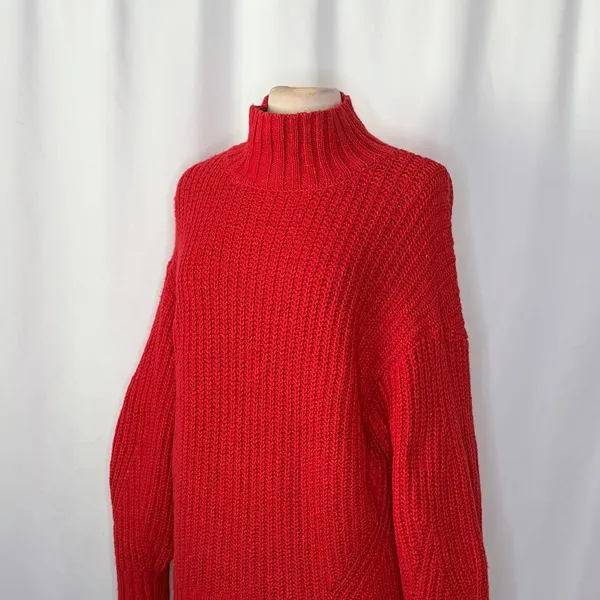 Anthropologie MAEVE Solid Red Shaker Knit Sweater Mockneck Pullover Fleck Medium - Image 6