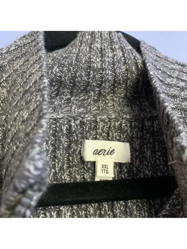 Aerie Gray Ribbed Cropped Mock Neck Quarter Zip - Size XXL - Image 3