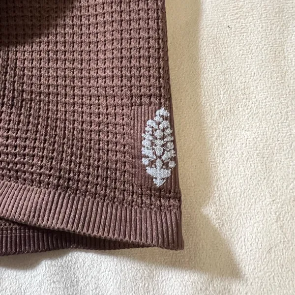 FP Movement Free People Thermal Henley Top • Brown Waffle Knit Long Sleeve - Image 4