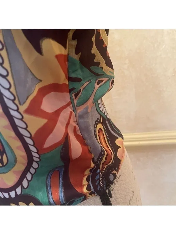 Zara Multicoloured Scarf Print Crossover Satin V-Neckline Blouse Top Paisley M - Image 8