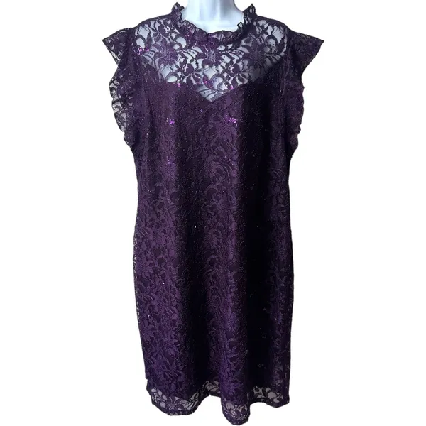 NEW‎ Alexa B Nites Purple Sequin Lace Overlay Midi Dress Evening Event 20W - Image 2