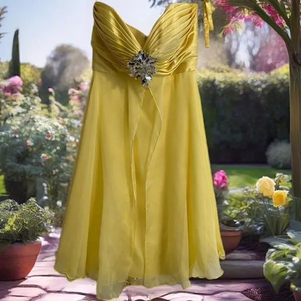 Sherri Hill Yellow Beaded Short Dress Size 8 - Image 2