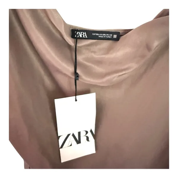 Zara Satin Mini Dress‎ in Taupe - Image 10