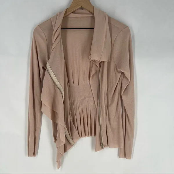 Elegant Lightweight‎ Cotton Blend Ballet Pink Ruffle Zip Front Cardigan Size M - Image 9