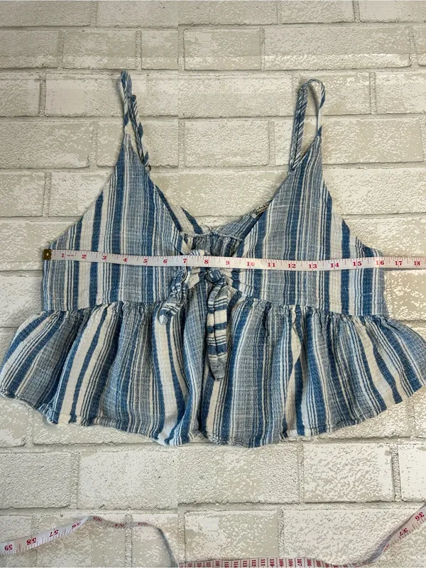 Free People Striped Blue Tie-Front Peplum Cami Top Size Small - Image 6