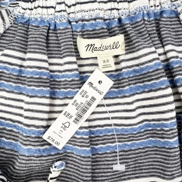 Madewell Jacquard Keyhole Short Sleeve Crop Top Black‎ Striped Size XS - Image 8