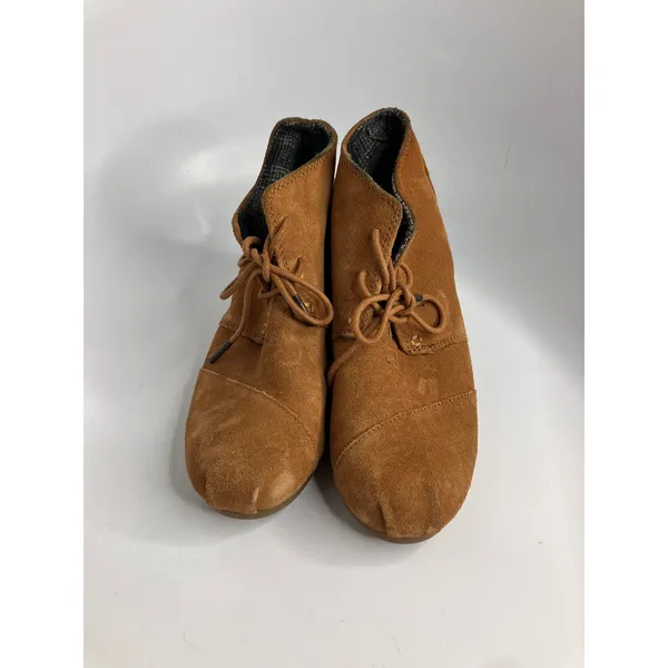 TOMS Desert Wedge Booties Womens 8.5 Tan Suede Good Lace Up Chukka 300513 - Image 2