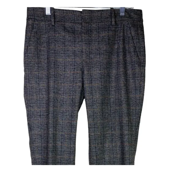 ZARA Gingham Straight Leg Ankle Crop Flat Front Mid Rise 6 Trouser Pants Brown - Image 2