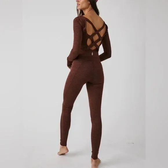 Free People FP Movement Releve brown‎ heathered jumpsuit size small - Image 2