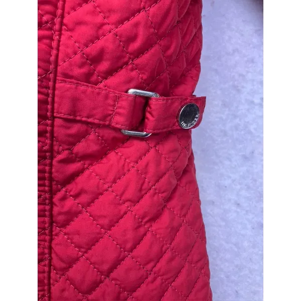 Tommy Hilfiger Quilted Jacket Womens Medium Red Corduroy Trim Barn Coat‎ 4758 - Image 5