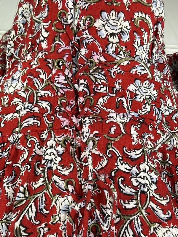 Feather Bone by Anthropologie Red Latrobe Floral Smocked Peplum Top - Size - 14 - Image 5