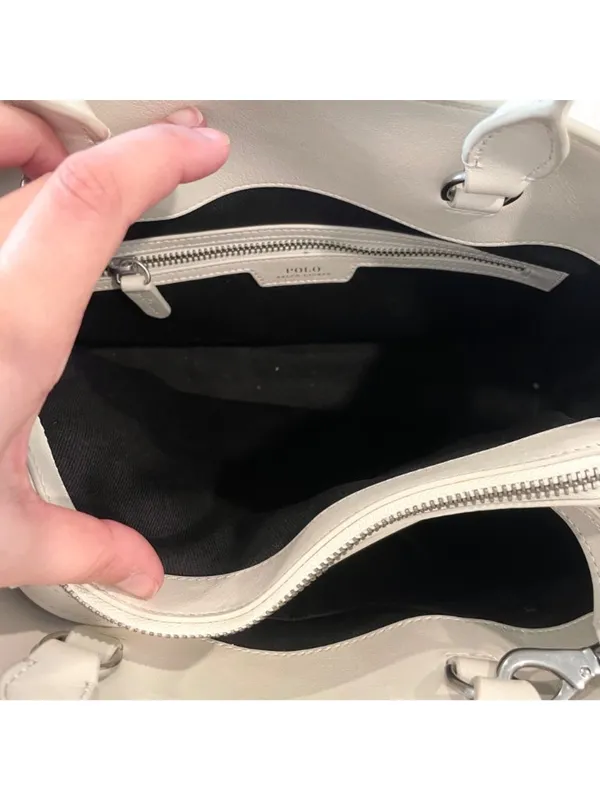 Polo Ralph Lauren X4104 White Black Leather Tote Bag Shoulder Bag Colorblock - Image 6