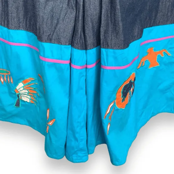 Vintage 90s Southwestern Appliqué Denim Button‎ Up Shirt Gaucho Pants Set Medium - Image 12