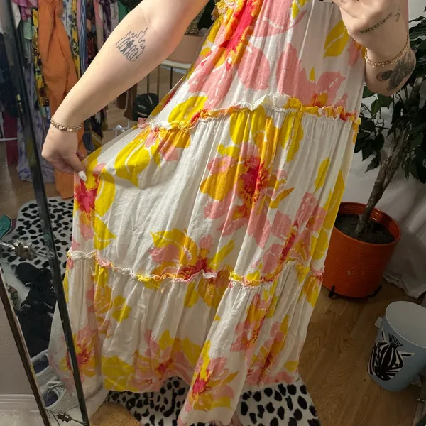 Free People Moonshine Midi Dress Floral Yellow White Medium - Image 5