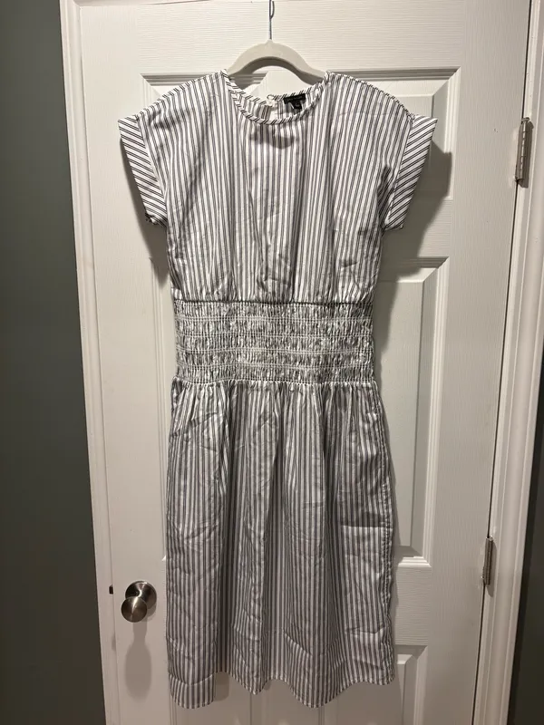 Striped smocked-waist midi dress - Image 5