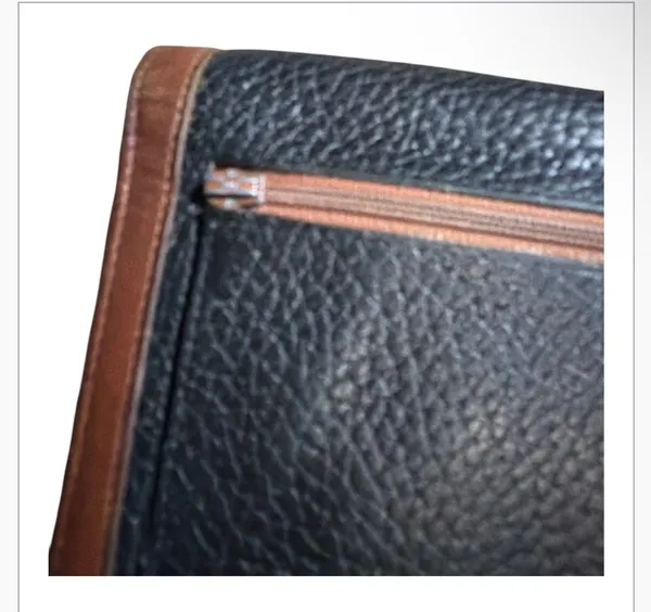 Vintage Dooney & Bourke All Weather Leather Navy and Brown Trifold Wallet Checkb - Image 6