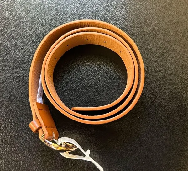 Brown Leather Belt with Gold Buckle - Image 2