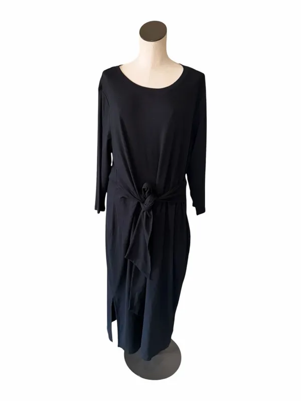 NWT Lauren Ralph Lauren Tie Front Cotton Blend Crewneck Dress Black - Image 8