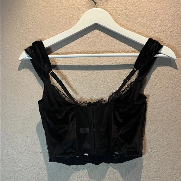 Victoria’s Secret Dream Angels Black Corset Bra Velvet Velour Small Black Goth - Image 6