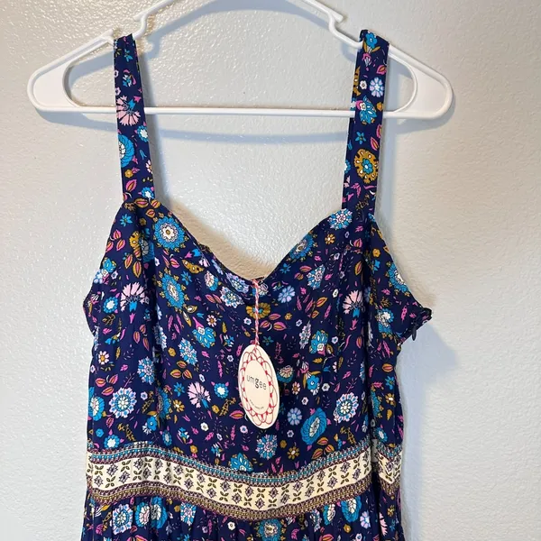 Umgee Size-L Boho Tiered Maxi Dress‎ | Blue Floral Paisley - Image 7