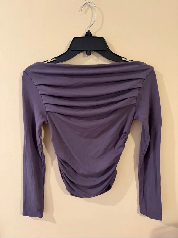 Ruched Off-Shoulder Long Sleeve Top - Charcoal Gray NEVER WORN - Image 3