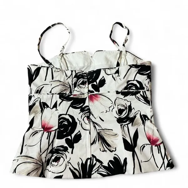 White House Black Market Floral Peplum Cami Coreset Top Black‎ White Pink Size 8 - Image 2