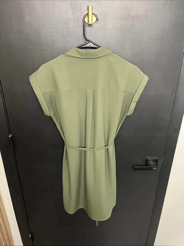 Express Olive Utility Button-Down Shirt Dress - Image 5