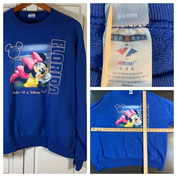 Vtg Disney Minnie‎ Mouse Florida Graphic Sweatshirt Blue Crewneck Adult Large - Image 12