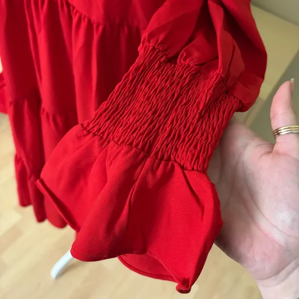 POMANDER PLACE Red Crepe Kenzo Tiered Dress Size Medium‎ - Image 5
