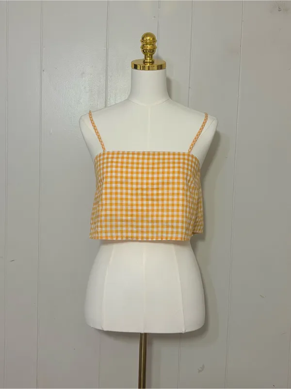 Lovers + Friends Bowie Top Tangerine Gingham Tie Back Crop XXS - Image 3