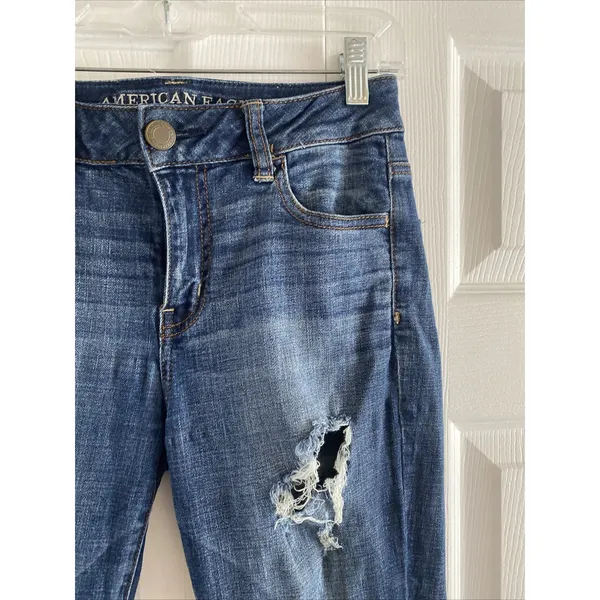 American Eagle Hi-Rise Jegging Womens Size 2 Blue Distressed Ripped Denim Cotton - Image 4