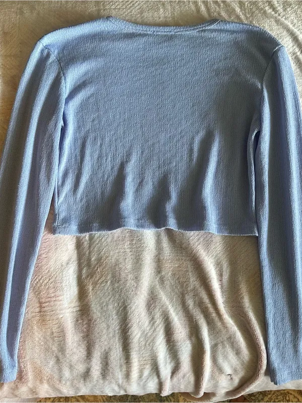 Zara Light Blue Ribbed Cropped Crewneck Sweater Fairy Pastel Layering Knit - Image 6