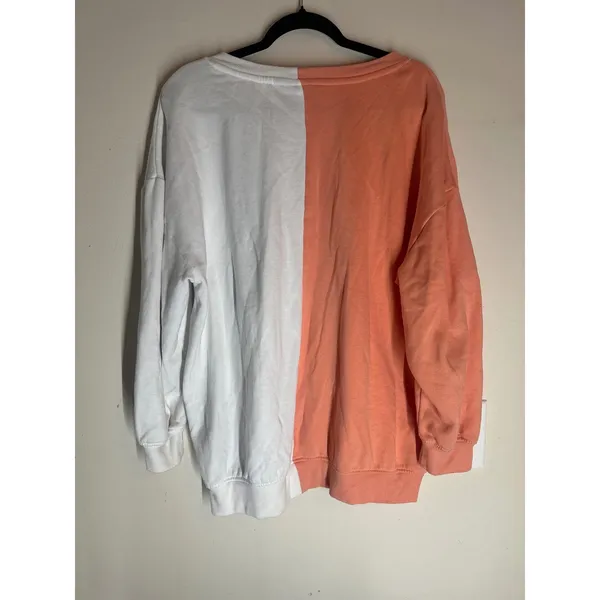 MTV Split Color Graphic Sweatshirt Small Y2K Oversized Crewneck Peach White - Image 5